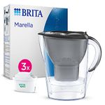 BRITA Marella Water Filter Jug Graphite (2.4L) Starter Pack incl. 3x MAXTRA PRO All-in-1 cartridges - fridge-fitting jug with digital LTI and Flip-Lid - now in sustainable Smart Box packaging