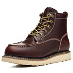 SL-Saint Waterproof Soft Moc Toe Handmade Classic Fashion Work Boots for Men,Goodyear-welted Industrial&Construction Hiking Wedge 6'' Black/Brown (Brown, 11)