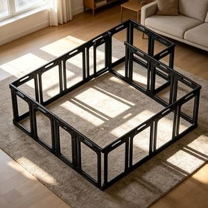 Qoility Acrylic Dog Playpen Indoor, Height 30", 20 Panels, Modular 2 Room & Toilet Area, Ideal for Small & Toy Dogs, Black