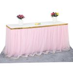 HB HBB MAGIC Pink Table Skirt Tulle Tutu Table Skirt for Rectangle Tables 6ft Girl Birthday Party Baby Shower Unicorn Decorations