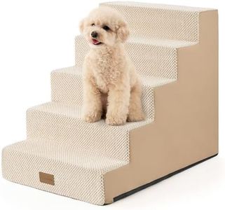 LOMORA Dog Stairs for Small Dogs, 5 Tier Widened Pet Stairs for High Beds, 60cm H Non-Slip Dog Steps for Puppy, Elderly, or Disabled Dogs, 45x75x60 cm, Beige