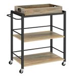 VASAGLE Kitchen Serving Cart with Removable Tray, 3-Tier Kitchen Utility Cart on Wheels with Storage, with Brakes, Levelling Feet, 40 x 72 x 86 cm, Turquoise Brown and Ink Black LRC072K60