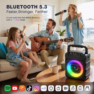 Dislocati Karaoke Machine with 2 Wireless Mics – Portable Bluetooth PA Speaker with Lights, TWS, USB, AUX for Home Party