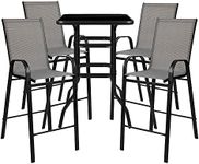 Flash Furniture Brazos Bar Table Set - 5 Piece Glass Brazos Bar Table with 4 Gray Patio Bar Stools - Brazos Outdoor Chairs