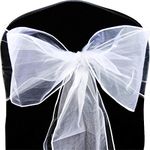 Time to Sparkle Pack of 50 Organza Sashes 22x280cm Wider Sash Fuller Bows Chair Cover Bows Sash for Wedding Party Birthday Decoration - White