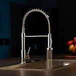 DAYONE Kitchen Sink Taps with Pull Down Sprayer, Spring 360° Swivel Kitchen Mixer Tap, 2 Spray Modes High Arc Single Handle Lever Kitchen Tap, UK Standard Commercial Kitchen Faucet, Chrome