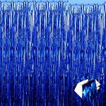 4 Pack 3.2Ft x 9.8Ft Blue Foil Fringe Curtain Backdrop, Metallic Tinsel Foil Fringe Streamers Curtains for Party, Photo Booth Props, Birthday, Wedding, Christmas Party Decoration Supplies