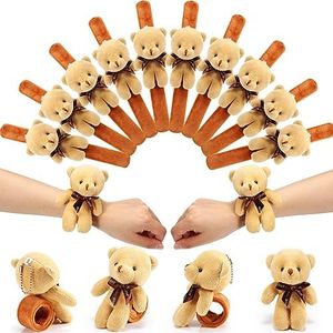 Ceenna 16 Pcs Animal Adorable Slap Bracelets 8.66 Inch Plush Puppy Bear Stuffed Animal Slap Bracelets Plush Bear Slap Bracelets Bulk for Birthday Party Favors Gifts (Khaki,Bear)