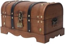 DECOR4SEASON Vintage Wooden Treasure Chest Decorative Box with Lock - 12.2" x 7.1" x 7.1", Brown