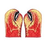 Novelty Lobster Crab Claw/Colorful Fish Oven Mitts Heat Resistant Thick Cotton Microwave Oven Gloves Anti-scalding Cooking & Baking Kitchen Steam Gloves, Safe BBQ Plates Pot Holder Gloves