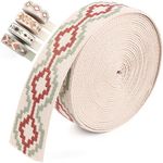 PECMER 1.5 Inch Strap Webbing-6 Yard Beige Boho Webbing-1 1/2 Jacquard Webbing Polyester Nylon Webbing for Bags Purse Making Supplies Pet Collars Leash Tent Bag