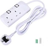 2 Gang Extension Lead, Power Strip with 3M Braided Extension Cable, 13Amps UK Plug Adaptor with Indicator, Wall Mountable for Home Office Travel