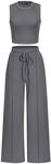 PRETTYGARDEN Women's Summer 2 Piece Loungewear Set Cropped Tank Top Wide Leg Sweatpants Tracksuit Casual Outfits (Grey,Large)