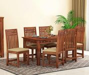 Winntage Solid Sheesham Wood Six Seater Dining Table Set | Modern Dining Room Set with 6 Cushioned Chairs for Home Livingroom Dining Room Hall Office Restaurant and Hotel (Honey Finish)