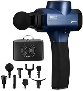 Sonic Handheld Percussion Massage Gun - Deep Tissue Massager for Sore Muscle and Stiffness - Quiet, 5 Speed High-Intensity Vibration - Quick Rechargeable Device - Includes 8 Massage Heads (Blue)