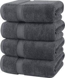 Utopia 4-Piece Bath Towel Set, Grey – Soft & Absorbent