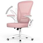 rattantree Office Chair, Mid Back Ergonomic Desk Chair with Flip-up Armrest, Computer Swivel Chair with Back Support, Adjustable Conference Executive Manager Chair for Home/Office Use-Pink