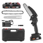 JANCOM Cordless Wood Cutting Machine for Home Cordless 6 Inch Battery Powered Electric Chainsaw with 2 Battery and Chain Portable Handheld One Hand Pruning ChainSaw (Double Battery)