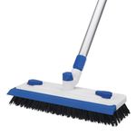 Qaestfy Floor Grout Scrub Brush with Squeegee 3 in 1, 55'' Extendable Long Handle Floor Scrubber Cleaner Brush for Scrubbing Deck, Tile, Garage Floor, Patio, Concrete, Rug, Shower Bathroom