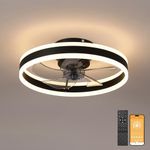 19.7" Ceiling Fans with Lights, Semi-Enclosed Flush Mount Low Profile Ceiling Fan for Safe Use, 6 Speeds, Reversible, LED Dimmable, 3 Color Temperature Optional, DC Motor,with Remote(Minimalist)