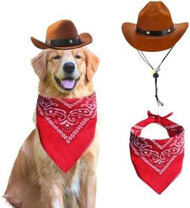 AWOCAN Dog Cowboy Hat and Bandana Scarf Dog Cat Sombrero Puppy Hat Dog Cat Costume Cosplay Cap Puppy Pet Dog Cat Holiday Pet Party Decoration (Coffee)