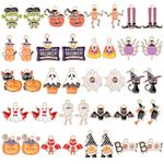 MARFOREVER 40 Pcs/20 Pairs Halloween Charms, Enamel Charms Bulk Pumpkin Bat Skeleton Witch Spider Candy Charm for Jewelry Bracelet Necklace Making