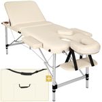 tectake® Lightweight Portable Massage Table, Comfortable 3-Section Padded Folding Spa Bed with Aluminium Frame, Adjustable Massage Bed, Including Accessories - Headrest, Armrests & Storage Bag - Beige
