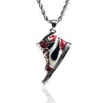 Anselms Basketball Shoe Necklace - Mens Boys Silver Retro Sneaker Pendant W/3mm 24in Rope Chain Gift (Red)