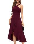 Bbonlinedress Halter Cocktail Women Dresses Prom Formal Wedding Bridesmaid Dress Ruffled Maxi Hi-Lo Evening Party 2024 Dress, Burgundy, XX-Large