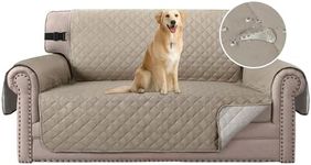 H.Versailtex Sofa Protector for Pets, Water Resistant Sofa Slipcover 2 Seater for Kids, Machine Washable Quilted Couch Covers with Adjustable Elastic Straps(Sand/Beige)