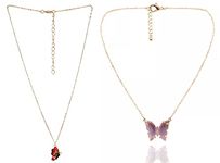 STARVIS Charming Gold Plated Glossy Marble Butterfly Pendant Necklace for Women and Girls Combo pack of 2 (Multi color)