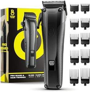 The Beard Club Pro Beard Trimmer for Men - Professional Men's Hair Trimmer for Barbers - Electric Cordless Rechargeable High Power 13,000 RPM - 10 Guides - Taper Lever - Diamond Like Carbon Blades