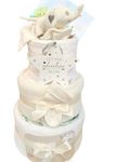 New Born Baby Gift Unisex Gift for New baby and New Parents Elephant white Safari New baby Gift Hamper Nappy Cake Set