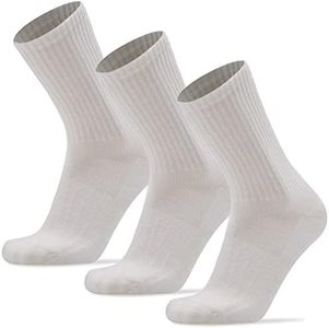 Busy Socks 3 Pack Men's Merino Wool Hiking Crew Socks Womens Warm Thick Cushioned Outdoor Athletic Socks for Walking Running, 3 Pairs White, Small-Medium