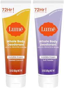 Lume Whole Body Deodorant - Invisible Cream Tube - 72 Hour Odor Control - Doctor Developed - Aluminum Free, Baking Soda Free and Skin Loving - 3.0 Ounce, Pack of 2 (Soft Powder & Toasted Coconut)