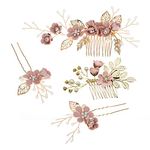 Toyvian 4pcs Rhinestone Hair Combs Floral Bridal Headpiece Crystals Headband Decorative Bridal Headband Wedding Party Evening Hair Pieces (Pink)
