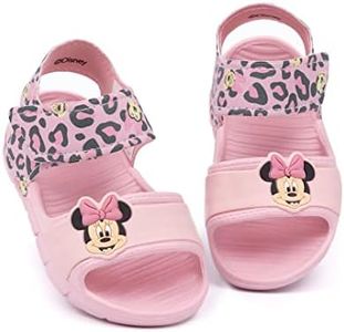 Disney Minnie Mouse Sandals Kids Toddlers | Girls Leopard Animal Print Pink Sliders with Supportive Strap | Pink Summer Shoes Footwear