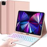 CHESONA for iPad Pro 12.9 Case with Keyboard, DIY 7 Color Backlit, Smart Touchpad, Wireless Detachable Keyboard with Pencil Holder, Compatible for iPad Pro 12.9 inch 2022 6th/5th/4th/3rd Gen Rose Gold