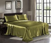 Satin Sheets King [4-Piece, Sage] Hotel Luxury Silky Bed Sheets - Extra Soft 1800 Microfiber Sheet Set, Wrinkle, Fade, Stain Resistant - Deep Pocket Fitted Sheet, Flat Sheet, Pillow Cases