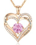 CDE Forever Love Heart Pendant Necklaces for Women 925 Sterling Silver with Birthstone Zirconia, Anniversary Birthday for Wife, Jewelry Gift for Women Mom Girlfriend Girls Her Rose Gold October Pink