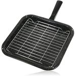 Spares2go Small Square Universal Grill Pan, Rack & Detachable Handle for Oven Cookers