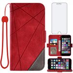 Asuwish Compatible with iPhone 6plus 6splus 6/6s Plus Wallet Case and Tempered Glass Screen Protector Flip Card Holder Stand Cell Phone Cover for iPhone6 6+ iPhone6s 6s+ i 6P 6a Six iPhone6splus Red