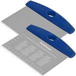 Ourokhome Dough Pastry Bench Cutter Scraper, Stainless Steel Pizza Cutter for Kitchen Baking, Dishwasher Safe, Anti-Wear Laser-Engraved Measuring Scale and Conversion Chart, 2 Pack, Blue