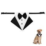 Jagowa 1 Piece Dog Tuxedo Bandana Formal Dog Wedding Bandana Collar with Bow Tie and Neck Tie Adjustable Black Collar
