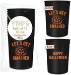 Let's Get Smashed Halloween Party Cups For Adults - Set of 12 Happy Halloween Cups For Adults 16oz, Perfect Halloween Plastic Cups, Halloween Favors, Plastic Halloween Cups For Party