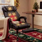 HOFFREE Massage Office Chair with Heat 7 Points Vibration Ergonomic Executive Office Chair with Footrest Reclining High Back Home Office Desk Chairs Black