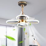 GEADI Ceiling Fans with Lights, 60cm Modern Dimmable Ceiling Fan with LED Light, 3 Changeable Light Colors, Reversible Retractable Ceiling Fans for Living Room, 10 Speed, Timer, Low-Noise