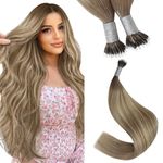 New-YoungSee Long Nano Link Hair Extensions Brown Balayage Nano Extensions Remy Human Hair Light Brown with Platinum Blonde Nano Bead Human Hair Extensions 24Inch Nano Tip Extensions 50G/S