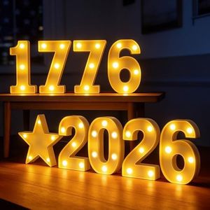 Coneatness Anniversay 250th Decorations, 1776 2026 Numeral Star Shaped Sign LED Lights Battery Powered, America 4th of July Light Up Home Table Decor Hanging Decorations Indoor Outdoor
