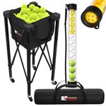 Portable Tennis Ball Cart with Tennis Ball Pickup Tube, Pickleball Hopper with Side Pockets and Carry Bag